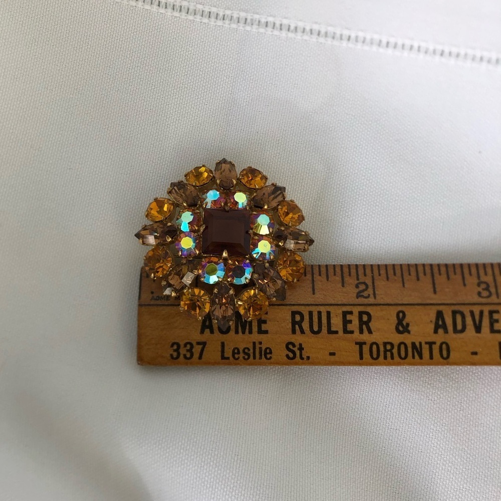 Vtg Amber Rhinestone Brooch - Picture 6 of 10